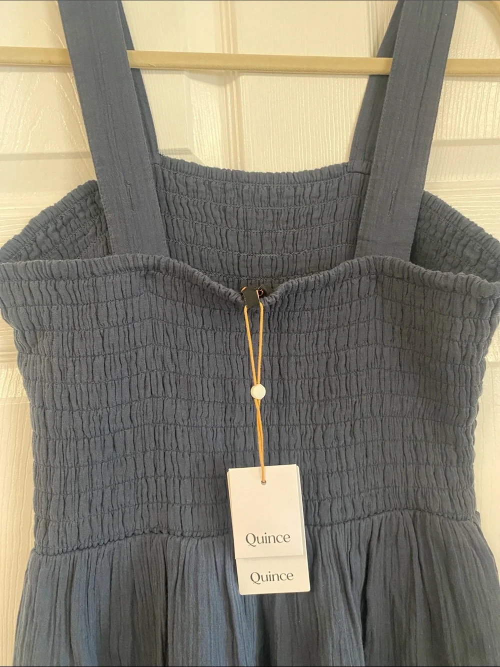 Quince Navy Smocked Strap Wide-Leg Jumpsuit - Picture 5 of 8